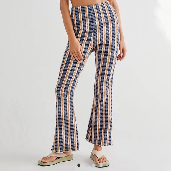 Free People Pants - Striped Free People Flare Pants Womens Pull On beach pants L large